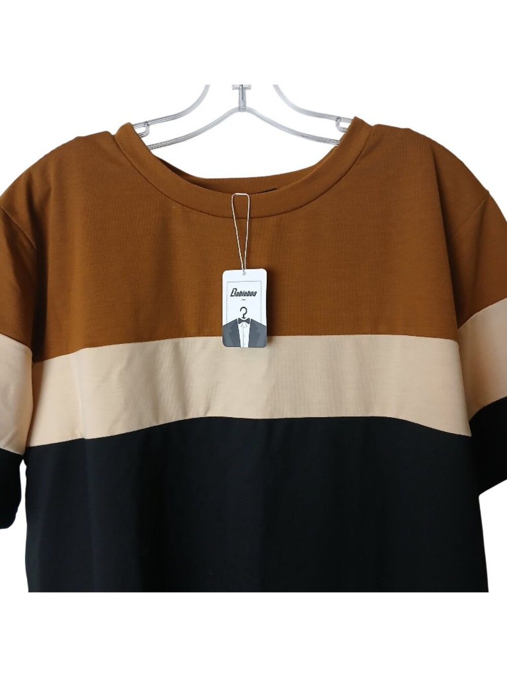 BabioBoa Mens L Colorblock Shirt Polyester Spandex Crewneck Short Sleeve NWT #I2